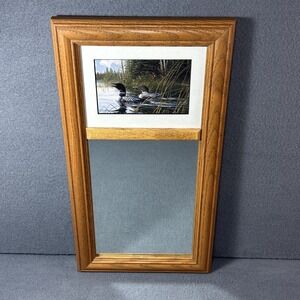 Framed Duck Print Wall Mirror Wooden Rectangular Rustic Cabin Decor